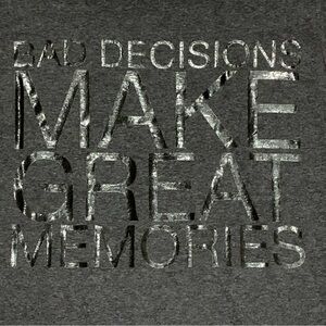 Ocean Current Heather Gray Bad Decisions Graphic T-Shirt Metallic Text Small
